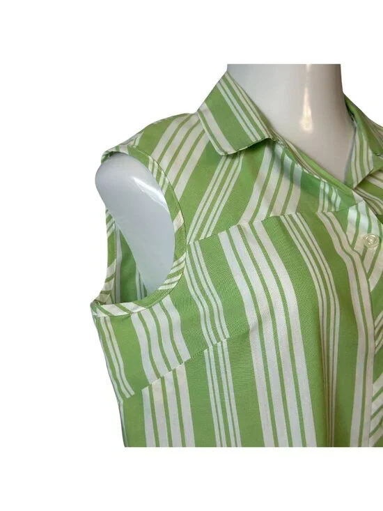 Vintage 60's Womens Dress Handmade Green White Stripe Sleeveless Shift 14 16 - Picture 5 of 15